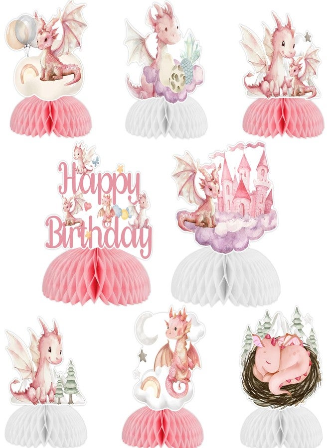 CORNER LACE 8pcs Pink Dragon Themed Honeycomb Centerpieces, Happy Birthday Table Topper Decorations for Girl, Dragon Baby Shower Girls' Birthday Party Supplies - Image 1
